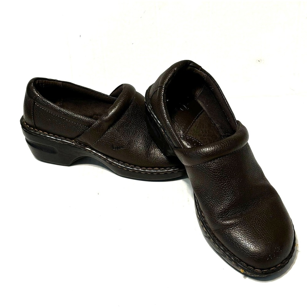 B.O.C. Brown Leather Comfort Slip On Clogs Shoes Size 10M Casual Work